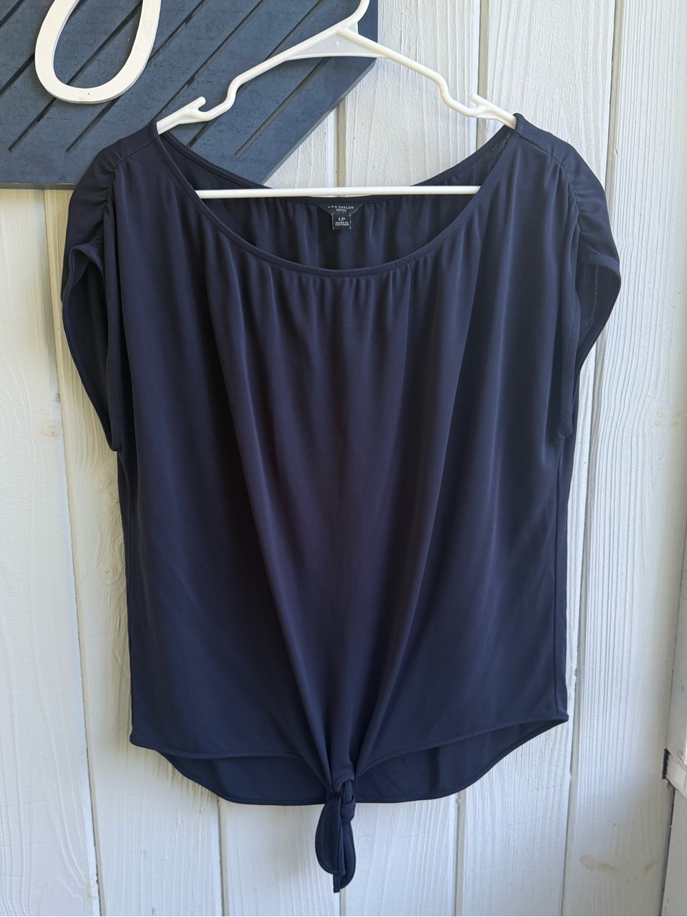Ann Taylor Navy Knot-Front Short Sleeve Blouse